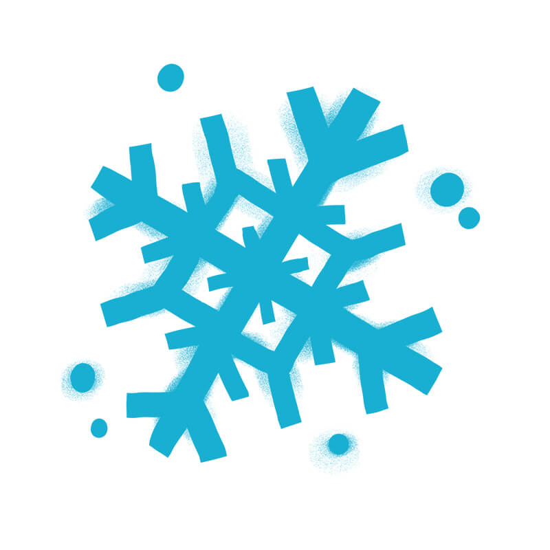 Eine stilisierte blaue Schneeflocke mit sechs Ästen und kleinen blauen Punkten, die auf weißem Hintergrund verstreut sind - eine Anspielung auf die Klarheit, die in der Traumdeutung oft gesucht wird, wie bei der Interpretation von Symbolen wie einem Hund im Traum.