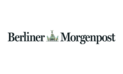 Das Logo der Berliner Morgenpost, das den Namen der Zeitung in dunklen Buchstaben mit einer Abbildung des Brandenburger Tors zwischen den Worten zeigt.