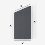 Ein dunkles, strukturiertes Viereck mit den Bezeichnungen A, B, C, D auf weißem Grund; die Seite B ist schräg und länger als die parallele Seite D - typisch für die Matratze nach Maß mit einer Schräge (Variante 7). Die Seiten A und C stehen senkrecht zu D.