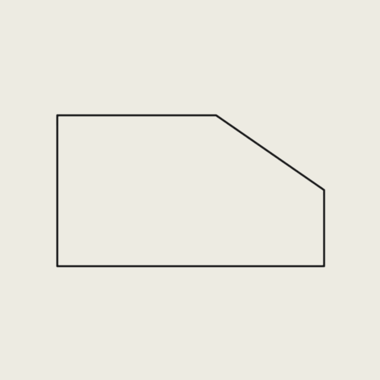 Ein einfacher schwarzer Umriss eines fünfeckigen Polygons mit einer abgewinkelten rechten oberen Ecke auf einem schlichten weißen Hintergrund.