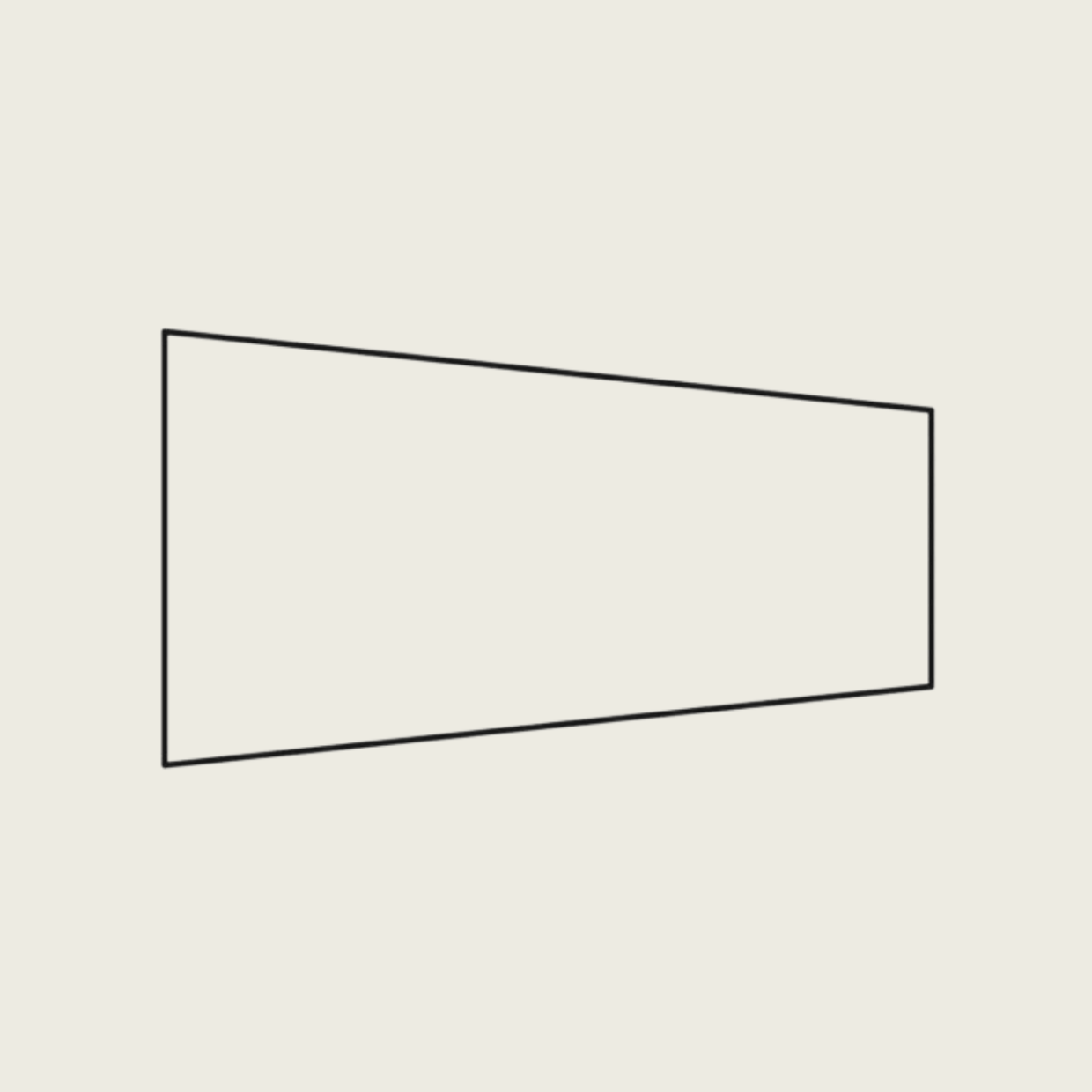 Ein einfacher schwarzer Umriss eines unregelmäßigen viereckigen Polygons, das einem Trapez ähnelt, bei dem ein Paar paralleler Seiten nach rechts oben geneigt ist, auf einem schlichten weißen Hintergrund.
