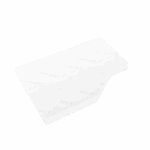 Ein großes, flaches, weißes, unregelmäßig geformtes Blatt ist vor einem schlichten schwarzen Hintergrund angeordnet. Das Blatt weist auf seiner gesamten Oberfläche subtile Text- oder Wasserzeichenmarkierungen auf, die seinen einzigartigen Charakter hervorheben und auf mögliche Maßanfertigungen hinweisen.
