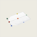 Ein Topper nach Maß mit zwei abgeschrägten Eckabschnitten (Variante 1) wird als weißes Polygon mit gepunkteten Kanten und sieben bunten, von a bis g beschrifteten Punkten auf hellem Beige-Hintergrund dargestellt.