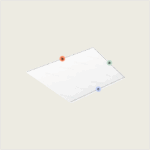 Ein weißes rechteckiges Blatt mit gestrichelter Umrandung und drei beschrifteten Ecken - grün "a", orange "b", blau "c" - auf hellbeigem Hintergrund, ideal für Topper nach Maß mit einer Schräge (Variante 6).