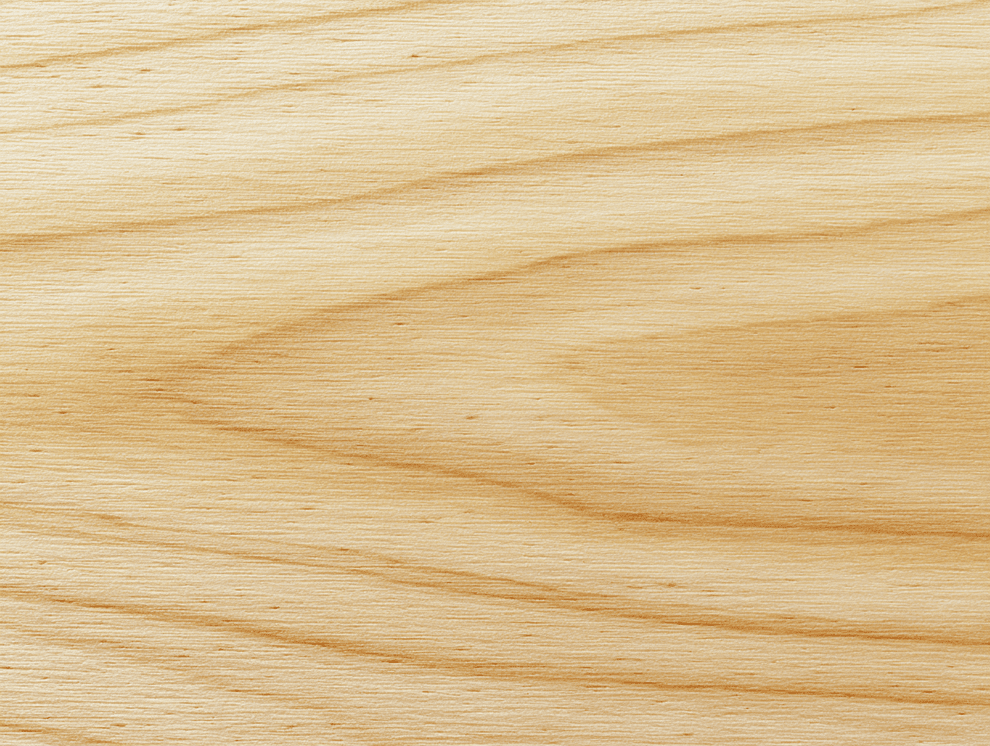 Helle Ahornholz-Oberfläche mit natürlicher Maserung und subtilen Tonabweichungen, die eine glatte und gleichmäßige Textur aufweist.