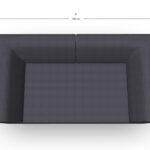 Draufsicht auf ein dunkelgraues, rechteckiges Sofa mit einer Länge von 180 cm und einer Breite von 100 cm auf beiden Seiten. Das Sofa hat dicke Armlehnen und eine tiefe Sitzfläche.