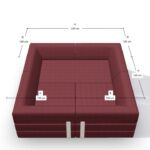 Ein großes, kastanienbraunes Sofa mit hohen Arm- und Rückenlehnen. Die Außenmaße sind mit 200 cm x 200 cm angegeben, die Innenmaße der Sitzflächen sind jeweils mit 100 cm x 100 cm beschriftet.