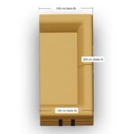 Draufsicht auf ein rechteckiges, bräunliches Sofa mit beschrifteten Maßen: 200 cm (Seite A, Länge) und 100 cm (Seite B, Breite). Am unteren Rand des Sofas sind zwei schwarze Rechtecke zu sehen.