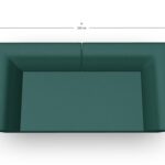 Draufsicht auf ein grünes, rechteckiges Sofa mit den angegebenen Maßen: 200 cm breit (A) und 100 cm tief (B). Das Sofa hat klare Linien und ein modernes, kastenförmiges Design.