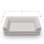 Draufsicht auf ein hellgraues, rechteckiges Sofa mit Armlehnen an drei Seiten. Das Sofa misst 200 cm in der Länge und 100 cm in der Tiefe, die beschrifteten Maße sind oben und daneben angegeben.