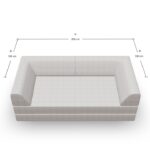 Draufsicht auf ein hellgraues, rechteckiges Sofa mit Armlehnen an drei Seiten. Die Abmessungen sind angegeben: 200 cm breit (A) und 100 cm tief auf jeder Seite (B).