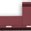Draufsicht auf ein L-förmiges kastanienbraunes Sofa mit beschrifteten Maßen: jeder Abschnitt misst 200 cm (Seite A) und 100 cm (Seite B). Das Sofa hat klare Linien und schwarze Füße.