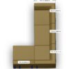 Draufsicht auf ein L-förmiges braunes Sofa mit beschrifteten Maßen: beide Teile sind 100 cm breit, und jedes Segment ist auf Deutsch als Seite A oder Seite B gekennzeichnet. Die blauen Markierungen sind auf einer Seite sichtbar.