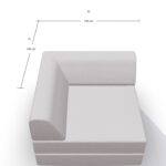 Draufsicht auf ein hellgraues Ecksofa mit beschrifteten Maßen, wobei die beiden Seiten (A und B) jeweils 100 cm messen.