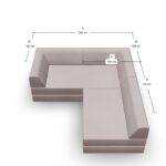 Ein graues L-förmiges Sofa mit beschrifteten Maßen: 200 cm Länge auf der einen Seite, 120 cm Länge auf der anderen Seite und 100 cm Breite und Rückenlehnenhöhe. Die Maße sind mit Linien und Text markiert.