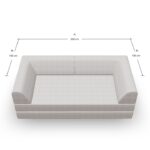 Draufsicht auf ein hellgraues Sofa mit den angegebenen Maßen: 200 cm breit (A) und 100 cm tief auf jeder Seite (B). Das Sofa hat an drei Seiten Armlehnen und eine offene Vorderseite.