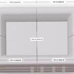 Draufsicht auf ein rechteckiges Sektionssofa mit beschrifteten Maßen: 140 cm auf jeder Seite (A), 100 cm für die mittleren Teile (B) und 100 cm Tiefe. Auf einer Seite sind drei Kopfstützen sichtbar.