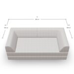 Draufsicht auf ein hellgraues Sofa mit den angegebenen Maßen: 200 cm breit und 100 cm tief auf jeder Seite. Das Sofa hat an drei Seiten Armlehnen und eine offene Vorderseite.
