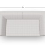 Draufsicht auf ein rechteckiges hellgraues Sofa mit den Maßen: 200 cm breit (A) und 100 cm tief (B), dargestellt mit beschrifteten Maßlinien.