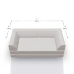 Draufsicht auf ein hellgraues, rechteckiges Sofa mit den angegebenen Maßen: 200 cm breit (A) und 100 cm tief auf jeder Seite (B). Das Sofa hat Armlehnen an beiden Seiten und an der Rückenlehne.