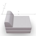 3D-Darstellung eines Sektionssofas mit einer kurzen Rückenlehne. Die Höhe der Rückenlehne ist mit 70 cm (A) und die Sitzlänge mit 100 cm (B) angegeben.