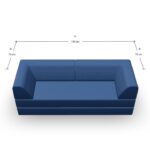 Ein blaues, rechteckiges Sofa, von oben gesehen, mit den Maßen: 190 cm in der Länge (A) und 70 cm in der Breite (B) auf beiden Seiten. Das Sofa hat an beiden Enden Armlehnen und eine geteilte Rückenlehne.