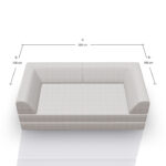 Draufsicht auf ein hellgraues, L-förmiges Sofa mit beschrifteten Maßen: Breite (A) 200 cm und Tiefe (B) auf beiden Seiten je 100 cm. Das Sofa steht auf einem weißen Hintergrund.