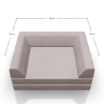 Draufsicht auf ein großes, hellgraues, quadratisches Sofa mit Rückenlehne und Seitenlehnen. Das Sofa ist 160 cm breit und 125 cm tief auf jeder Seite, die Maße sind oben angegeben.