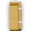 Draufsicht auf ein L-förmiges hellbraunes Sofa mit beschrifteten Maßen: 100 cm auf Seite A und 150 cm auf Seite B. Das Sofa hat klare Linien und ein modernes Design.