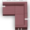 Draufsicht auf ein malvenfarbenes Sektionssofa mit Maßangaben. Das Sofa ist L-förmig und besteht aus mehreren Modulen.