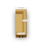 Draufsicht auf ein braunes, rechteckiges Sofa mit beschrifteten Maßen: 200 cm an der längeren Seite (Seite A) und 80 cm an den kürzeren Seiten (Seite B). Das Sofa erscheint isoliert auf einem weißen Hintergrund.