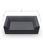 Eine schwarze Couch mit Abmessungen.