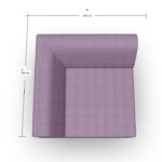Draufsicht auf ein violettes, L-förmiges Ecksofa mit den Maßen 100 cm x 100 cm. Das Sofa hat eine gerippte Stofftextur und dick gepolsterte Seiten.