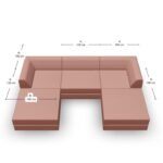 Draufsicht auf ein modulares L-förmiges Sofa in Braun mit Rücken- und Seitenlehnen, mit beschrifteten Maßen von 100 cm für jedes Teil und einer Gesamtbreite und -tiefe von jeweils 300 cm.