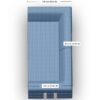 Draufsicht auf ein blaues L-förmiges Sofa mit den Maßen: 200 cm auf einer Seite (Seite A) und 100 cm auf den anderen Seiten (Seite B). Die Maße sind in deutscher Sprache beschriftet.