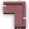 Draufsicht auf ein staubrosa Sektionssofa mit den Maßen: 100 cm (Seite A) x 100 cm (Seite B) und 100 cm (Seite A) x 140 cm (Seite A).