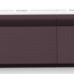 Draufsicht auf ein dunkelfarbiges L-förmiges Sofa mit beschrifteten Maßen: 200 cm (Seite A), 100 cm (Seite A) und 140 cm (Seite B). Das Sofa hat einen Eckteil, der einen rechten Winkel bildet.