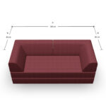 Ein kastanienbraunes gepolstertes Sofa mit hohen Armlehnen und Rückenlehne, von oben gezeigt. Das Sofa misst 180 cm in der Länge und 80 cm in der Tiefe auf jeder Seite, mit beschrifteten Abmessungen.
