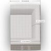 Draufsicht auf ein helles, L-förmiges Sofa mit folgenden Maßen: 140 cm (Seite A) und 100 cm (Seite B) auf jeder Seite. Das Sofa scheint eine gerippte Textur und zwei Sitzkissen zu haben.