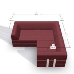 Draufsicht auf ein L-förmiges kastanienbraunes Sofa mit angegebenen Maßen: jede Seite ist 200 cm lang (A), die Sitztiefe beträgt 100 cm (B). Das Sofa hat breite Armlehnen und sichtbare Nähte.