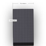 Rechteckige schwarze Matte, von oben gesehen, mit beschrifteten Maßen: 120 cm (Seite B) für die Länge und 70 cm (Seite A) für die Breite. Weißer Hintergrund.