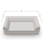 Draufsicht auf ein hellgraues Sofa mit den Maßen: 200 cm Breite (A) und 100 cm Tiefe (B) auf beiden Seiten, dargestellt mit beschrifteten Maßlinien über dem Sofa.