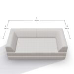 Draufsicht auf ein hellgraues, L-förmiges Sofa mit Abmessungen: 200 cm für die Vorderseite und 100 cm für jedes Seitenteil, dargestellt mit beschrifteten Maßlinien.