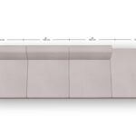 Draufsicht auf ein modernes Sektionssofa mit vier quadratischen Sitzen. Die Maße sind angegeben: 400 cm Länge, 100 cm Breite, 70 cm Höhe, wobei jedes Teil 100 x 100 cm misst. Das Sofa hat eine helle Farbe.