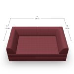 Draufsicht auf ein kastanienbraunes Sofa mit beschrifteten Abmessungen: 200 cm breit (A) und 120 cm tief (B) auf beiden Seiten.