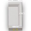 Draufsicht auf ein helles L-förmiges Sofa mit beschrifteten Abmessungen: 200 cm (Seite A) und 100 cm (Seite B). Zwei kurze gelbe Linien sind auf einer Seite des Sofas markiert.